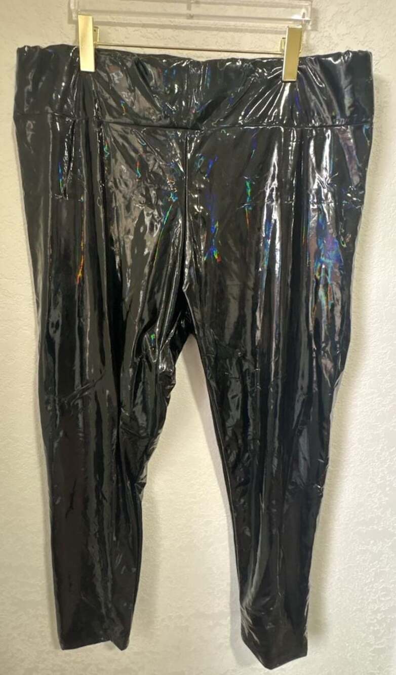 SHEIN Curve Leggings Size 4XL Black Holographic Patent Vinyl Pants